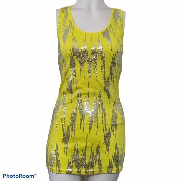 k dream Tops - K Dream Yellow Sequin Tank Top Size Medium